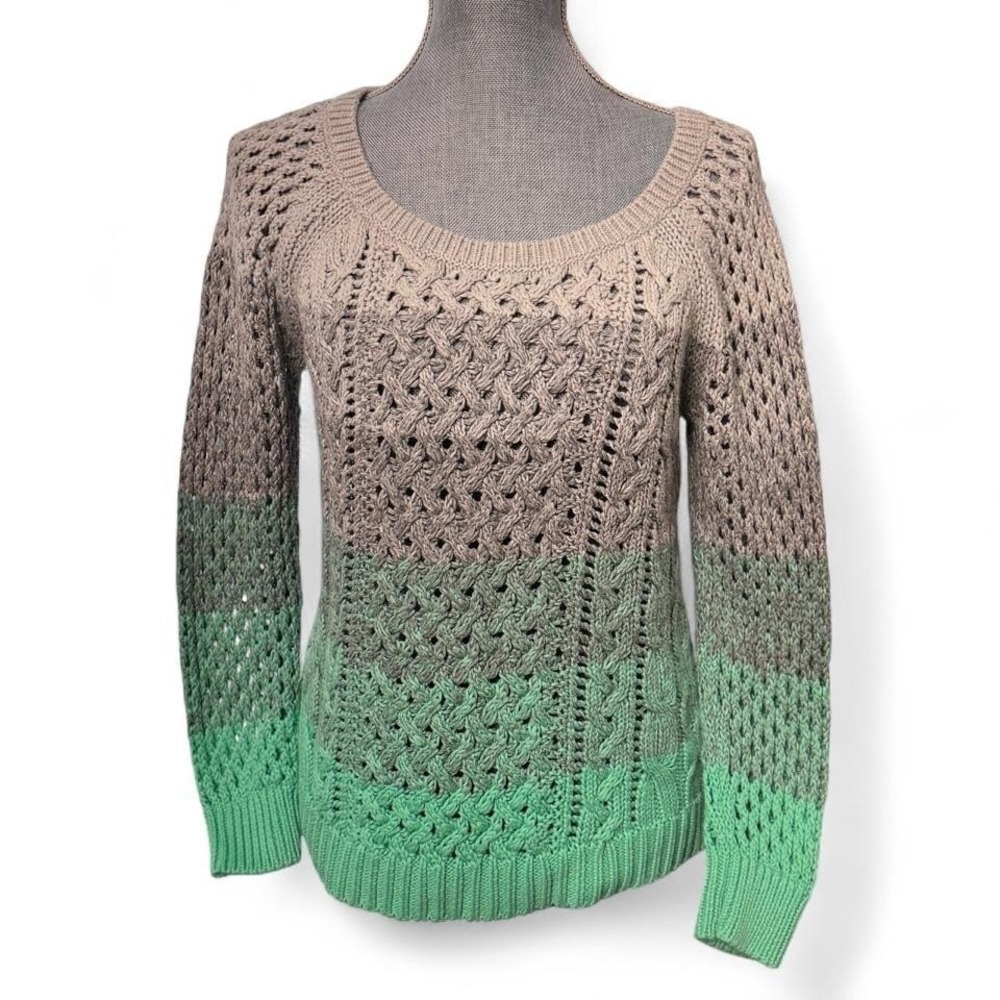 American Eagle Ombre Open Knit Sweater Gray Mint Crochet Cottagecore Coast Sz‎ M